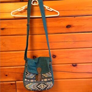 Teal Patterned Crossbody Bag - Unbranded